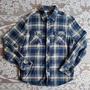 MICROS Blue Black White Long-Sleeve Button-Down Flannel Shirt | Size: S